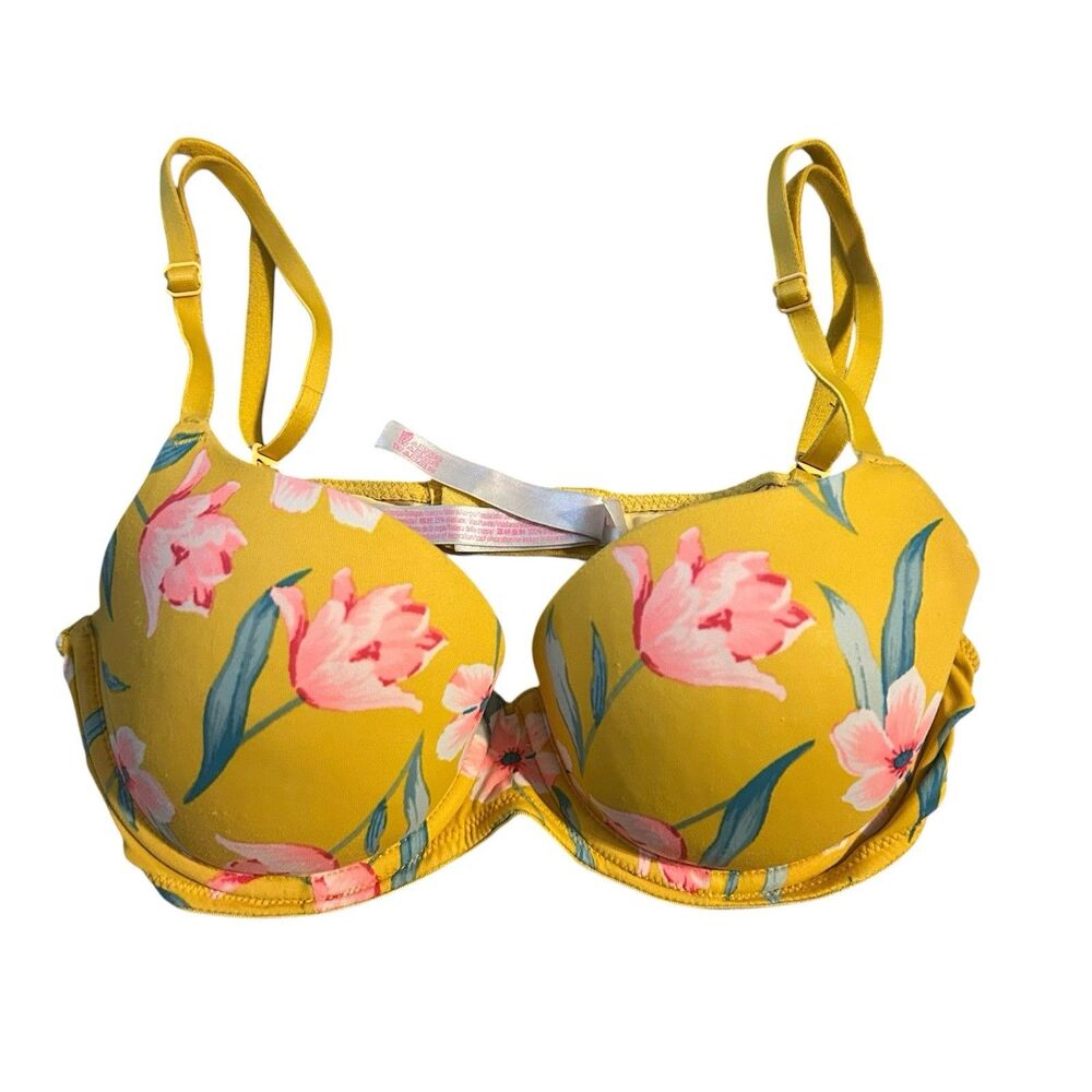 VICTORIA'S SECRET 32C Yellow  Floral Where Everywhere Push Up